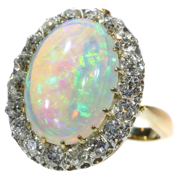 Enchanting Victorian interchangeable ring necklace with opulent opal and diamonds